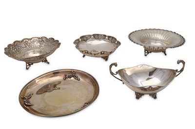 Lot 105 - A mixed group of five Greek silver bowls, each...