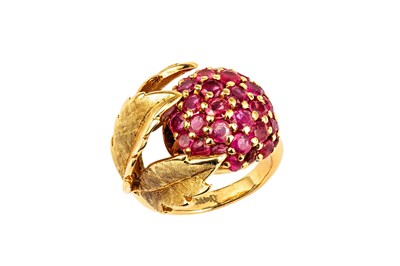 Lot 173 - A ruby dress ring The bombé cluster set with...
