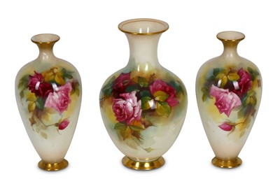 Lot 138 - Three Royal Worcester porcelain vases, each...