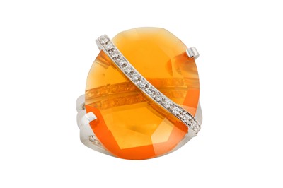 Lot 48 - A fire opal and diamond dress ring The...