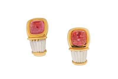 Lot 105 - A pair of pink tourmaline earclips  Each...