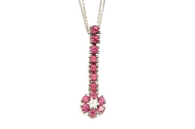 Lot 26 - A pink tourmaline and diamond pendant necklace...