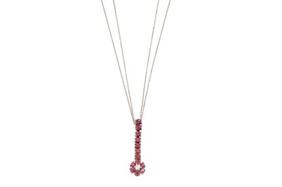 Lot 26 - A pink tourmaline and diamond pendant necklace...