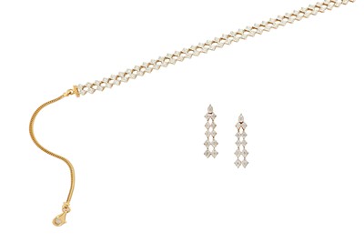 Lot 196 - A diamond necklace and earring suite The...