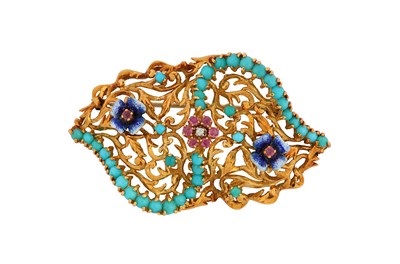 Lot 135 - An enamel and gem-set brooch Of pierced...