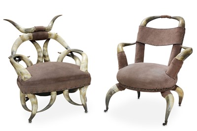 Lot 346 - Two late 19th Century buffalo horn chairs,...