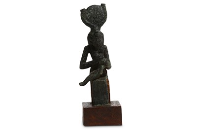 Lot 6 - AN EGYPTIAN BRONZE FIGURE OF ISIS AND HORUS...