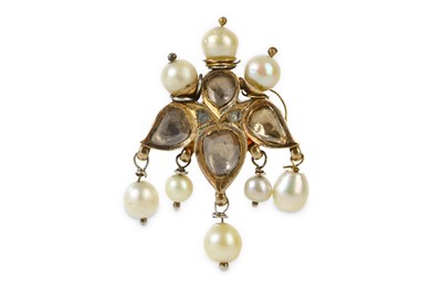 Lot 291 - A DIAMOND AND PEARL BROOCH  Jaipur, Rajasthan,...