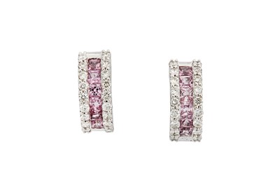 Lot 27 - A pair of pink sapphire and diamond hoop...