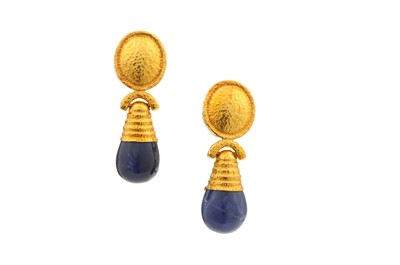 Lot 37 - A pair of sodalite pendent earrings Each...