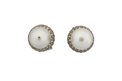 Lot 150 - A pair of cultured pearl and diamond earrings...