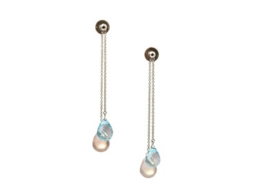 Lot 144 - A pair of rose quartz and blue topaz pendent...