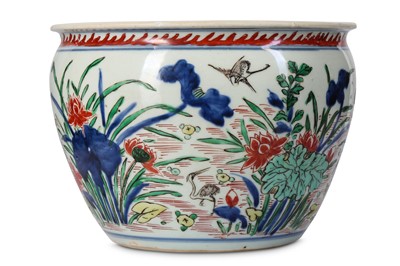 Lot 253 - A CHINESE WUCAI 'EGRETS AND LOTUS POND' BOWL....