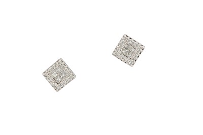 Lot 181 - A pair of diamond cluster earstuds Each square...