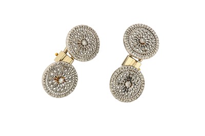 Lot 14 - A pair of diamond cufflinks Double-sided: Each...