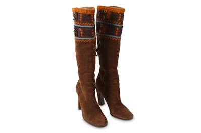 Lot 52 - Miu Miu Brown Suede Boots, stitch and beaded...