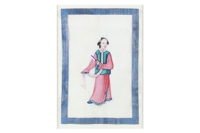 Lot 368 - Chinese Paintings.- Five costume figures and...