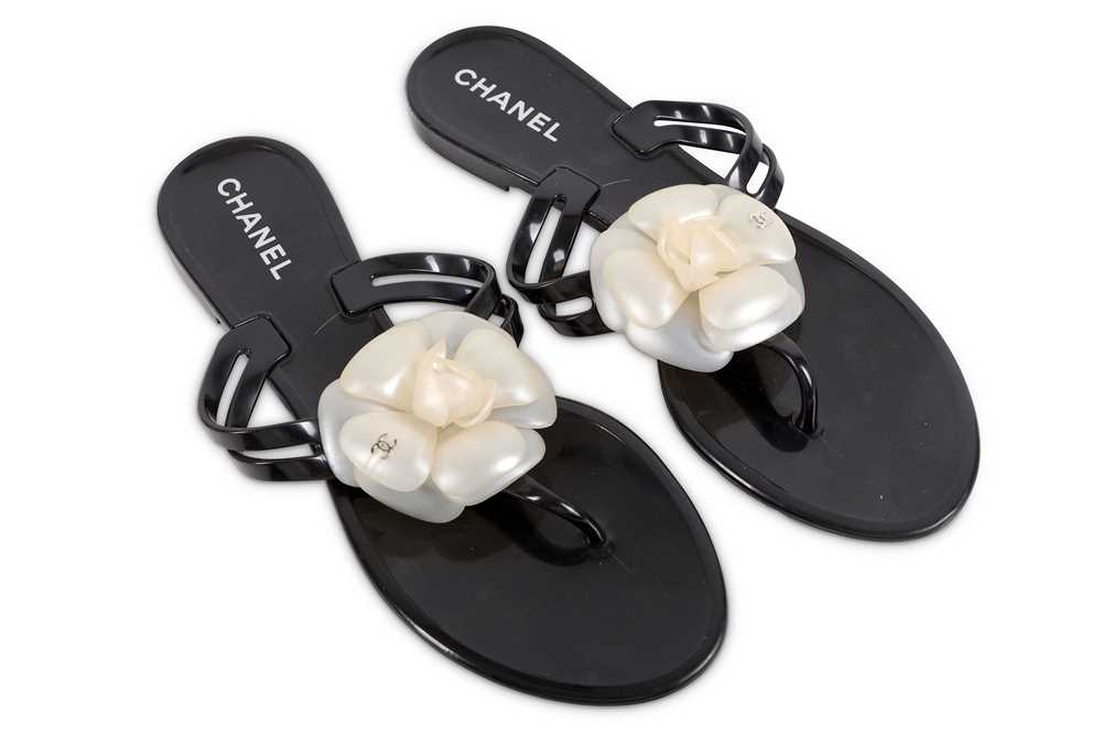 Lot 53 - Chanel Camellia Black Jelly Sandals