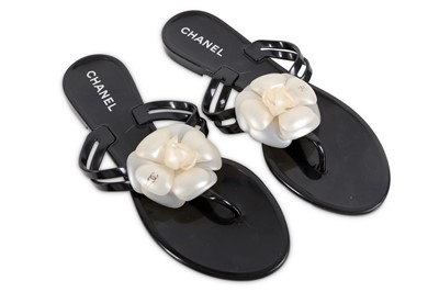 Lot 53 - Chanel Camellia Black Jelly Sandals,...