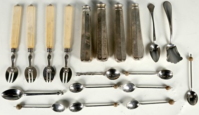 Lot 26 - A collection of silver coffee spoons, knife...