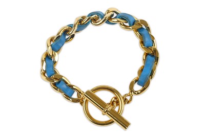 Lot 67 - Chanel Blue Leather and Chain Bracelet, c....