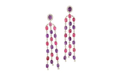 Lot 31 - A pair of diamond and gem-set tassel earrings...