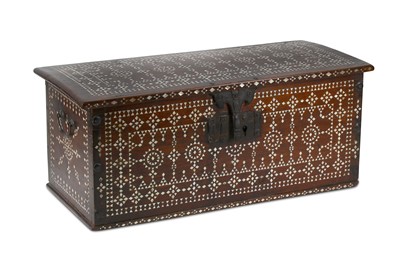 Lot 193 - A WOODEN MOTHER-OF-PEARL-INLAID WRITING BOX...