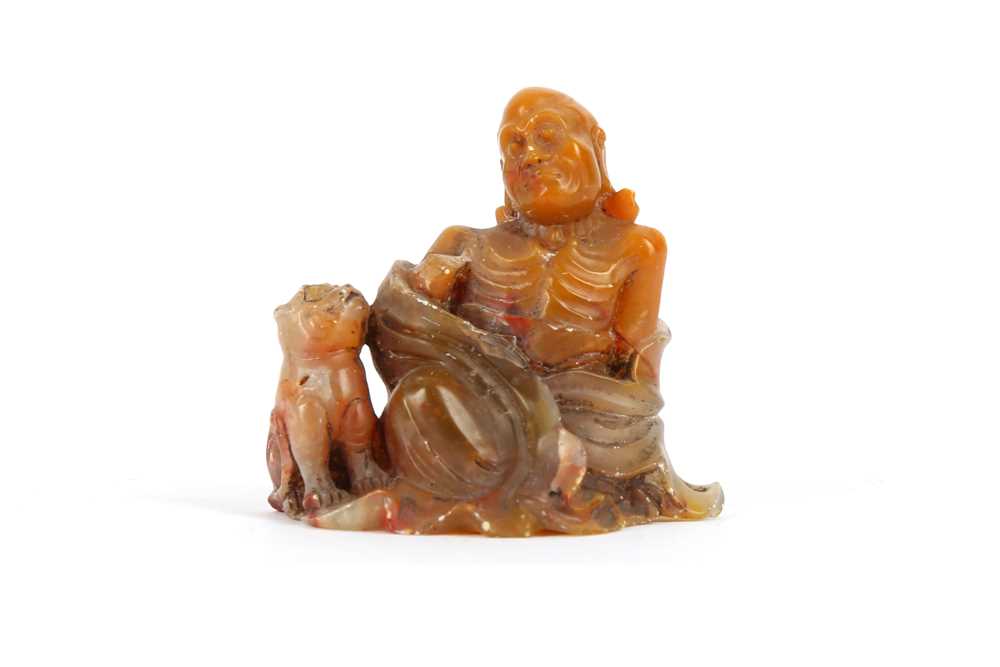 Lot 284 - A CHINESE SOAPSTONE FIGURE OF PINDOLA.  Qing...