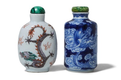 Lot 127 - TWO CHINESE ‘DRAGONS’ SNUFF BOTTLES. Qing...