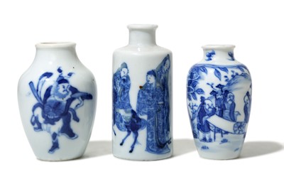Lot 283 - THREE CHINESE BLUE AND WHITE 'IMMORTALS' SNUFF...