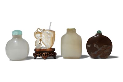 Lot 284 - THREE CHINESE AGATE BOTTLES AND A...