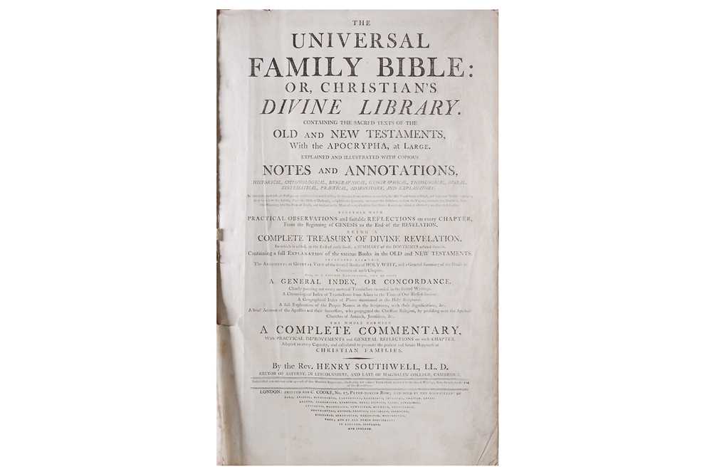 Lot 315 - Bible, English.- The Universal family Bible:...