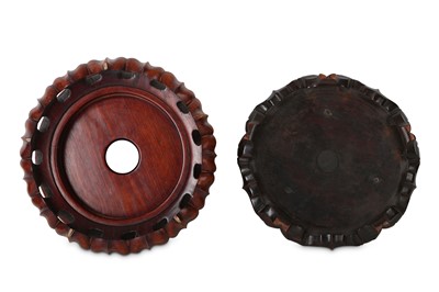 Lot 244 - TWO LARGE CHINESE HONGMU WOOD CIRCULAR...