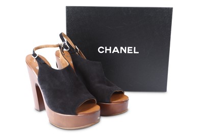 Lot 76 - Chanel Wooden Clog Heels, black suede uppers...