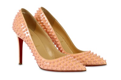 Lot 6 - Christian Louboutin Pink Spiked Pigalle 110...