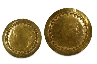 Lot 879 - TWO SMALL COPPER-INLAID BRASS DISHES Possibly...