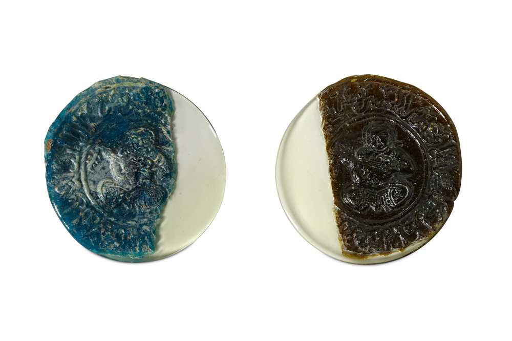 Lot 126 - TWO FRAGMENTS OF HOT-WORKED GLASS MEDALLIONS...
