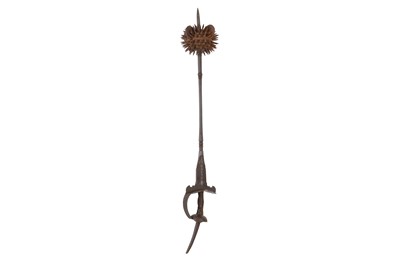 Lot 142 - A RARE KHANDA HILTED SPIKED INDIAN MACE  ...