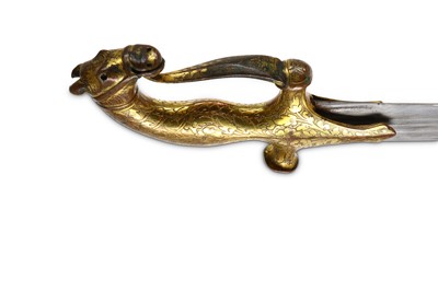 Lot 135 - AN INDIAN TALWAR SWORD WITH HORSE HEAD HILT...