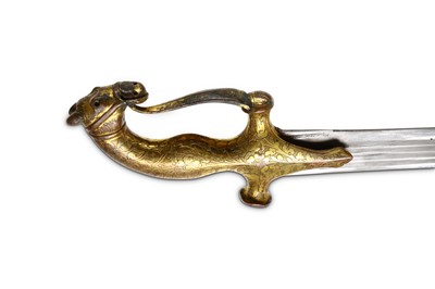 Lot 135 - AN INDIAN TALWAR SWORD WITH HORSE HEAD HILT...