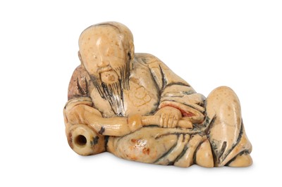 Lot 652 - A CHINESE SOAPSTONE FIGURE OF LI BAI. Early...