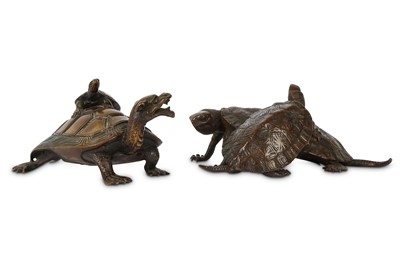 Lot 2 - TWO BRONZE OKIMONO OF TURTLES. 19th/20th...