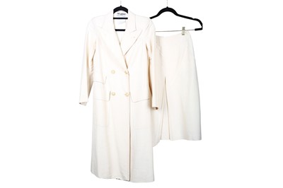 Lot 85 - Ted Lapidus Cream Slub Silk Skirt Suit, double...