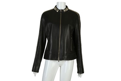 Lot 92 - Michael Kors Black Leather Jacket, with silver...
