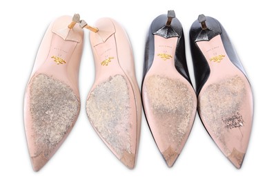 Lot 96 - Two Pairs of Prada Saffiano Kitten Heels, one...