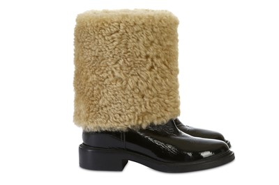 Lot 81 - Chanel Shearling Boots, c. 2016, black crinkle...