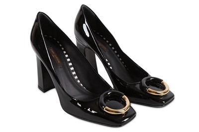 Lot 97 - Louis Vuitton Black Patent Heels, gilt metal...