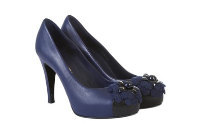 Lot 185 - Chanel Blue Leather Camellia Pumps, smooth...