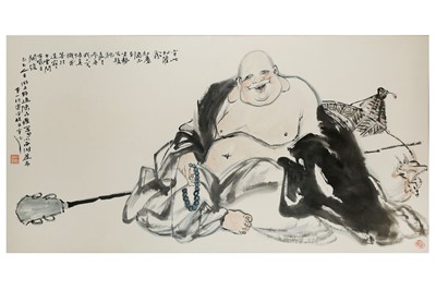 Lot 73 - CHEN PINXIN. Laughing Buddha. ink and colour...