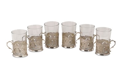 Lot 174 - SIX SILVER FILIGREE HOLDERS FOR TEA CUPS...